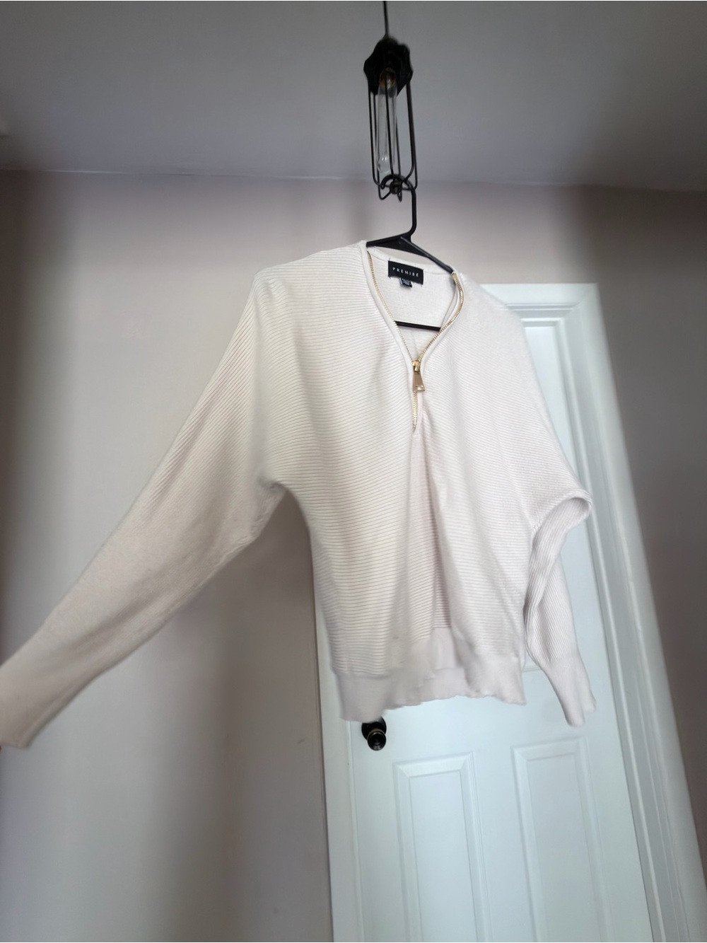 Premise Cream Zip-Neck Ribbed Sweater